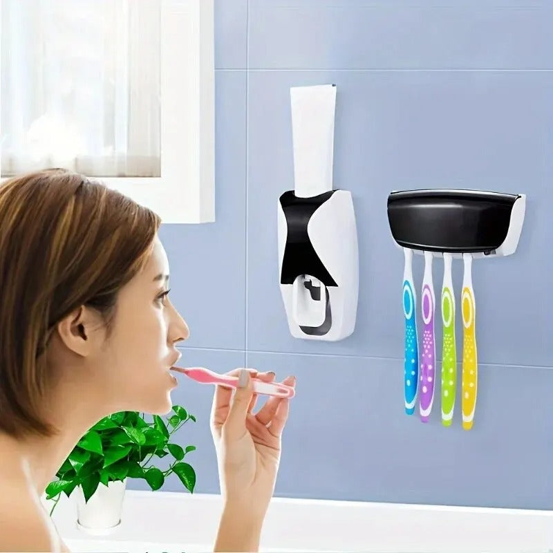 Wall-Mounted Toothbrush Holder with Automatic Toothpaste Dispenser