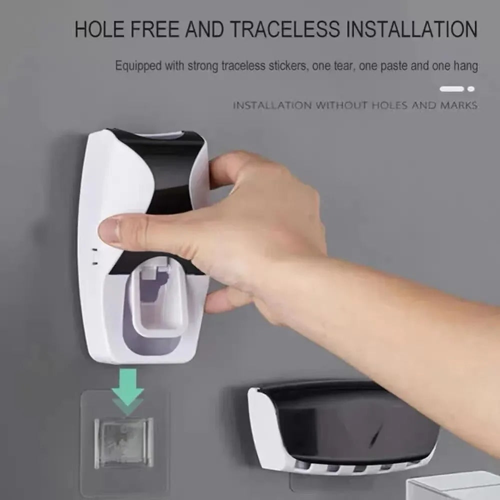 Wall-Mounted Toothbrush Holder with Automatic Toothpaste Dispenser