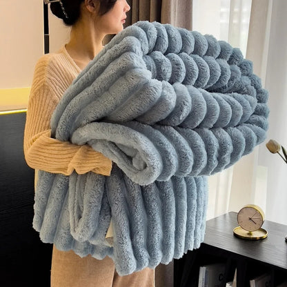 Ultra-Soft Fluffy Throw Blanket for Bed – Warm Cozy Striped Plush Blanket for Winter, Lightweight Decorative Sofa & Couch Blanket
