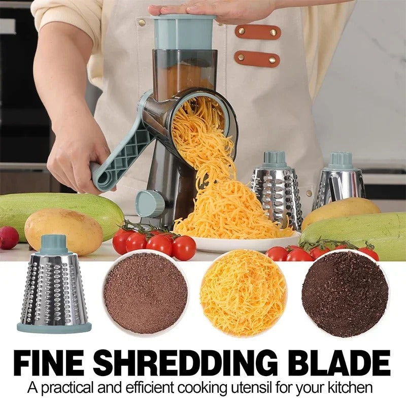 3-in-1 Manual Rotary Kitchen Slicer & Grater with Container – Cheese, Vegetables & Nut Grinder