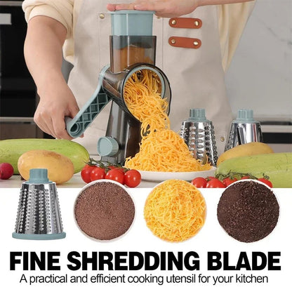 3-in-1 Manual Rotary Kitchen Slicer & Grater with Container – Cheese, Vegetables & Nut Grinder