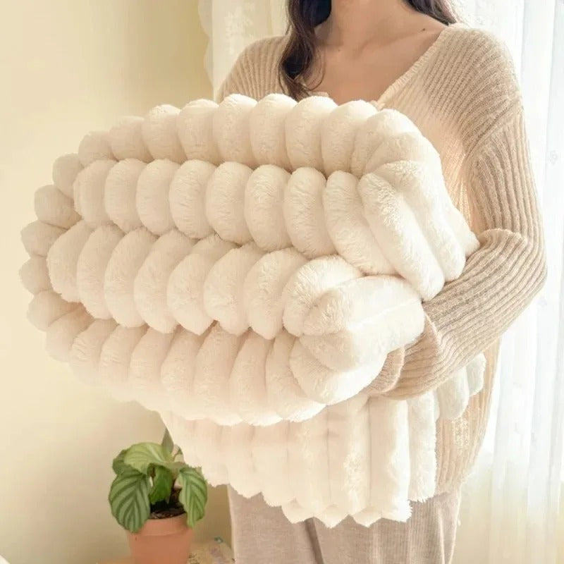Ultra-Soft Fluffy Throw Blanket for Bed – Warm Cozy Striped Plush Blanket for Winter, Lightweight Decorative Sofa & Couch Blanket