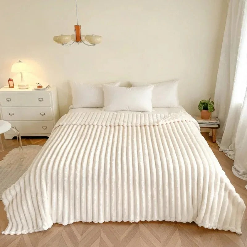 Ultra-Soft Fluffy Throw Blanket for Bed – Warm Cozy Striped Plush Blanket for Winter, Lightweight Decorative Sofa & Couch Blanket