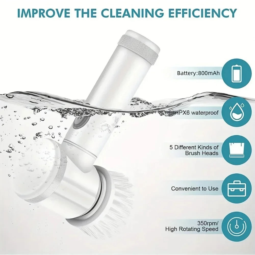 Electric Spin Scrubber – Bathroom Power Scrubber with 5 Replaceable Brush Heads