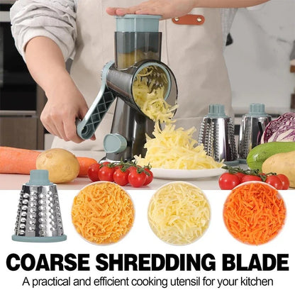 3-in-1 Manual Rotary Kitchen Slicer & Grater with Container – Cheese, Vegetables & Nut Grinder