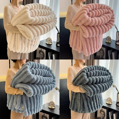 Ultra-Soft Fluffy Throw Blanket for Bed – Warm Cozy Striped Plush Blanket for Winter, Lightweight Decorative Sofa & Couch Blanket