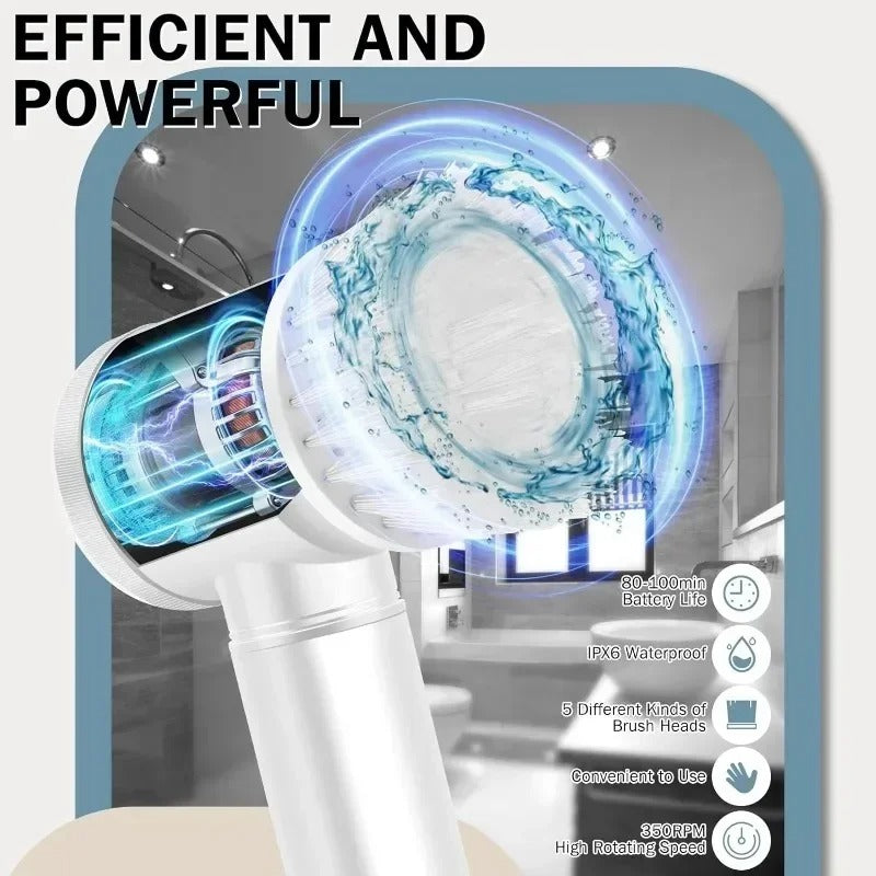 Electric Spin Scrubber – Bathroom Power Scrubber with 5 Replaceable Brush Heads