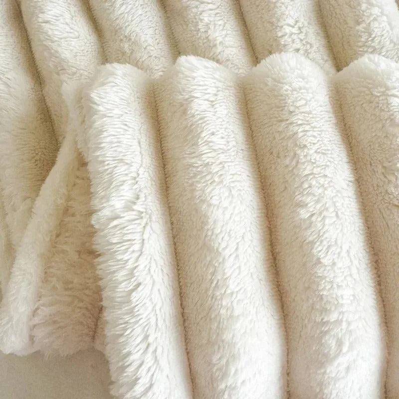 Ultra-Soft Fluffy Throw Blanket for Bed – Warm Cozy Striped Plush Blanket for Winter, Lightweight Decorative Sofa & Couch Blanket