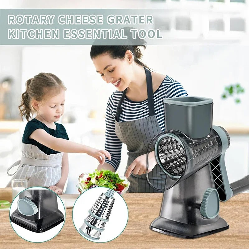 3-in-1 Manual Rotary Kitchen Slicer & Grater with Container – Cheese, Vegetables & Nut Grinder