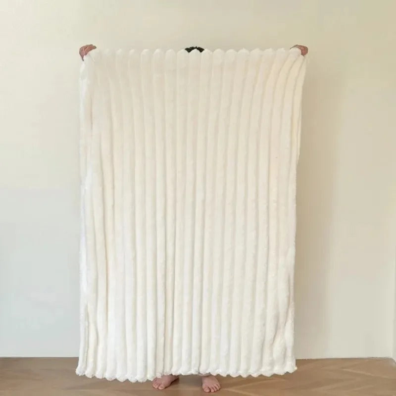Ultra-Soft Fluffy Throw Blanket for Bed – Warm Cozy Striped Plush Blanket for Winter, Lightweight Decorative Sofa & Couch Blanket