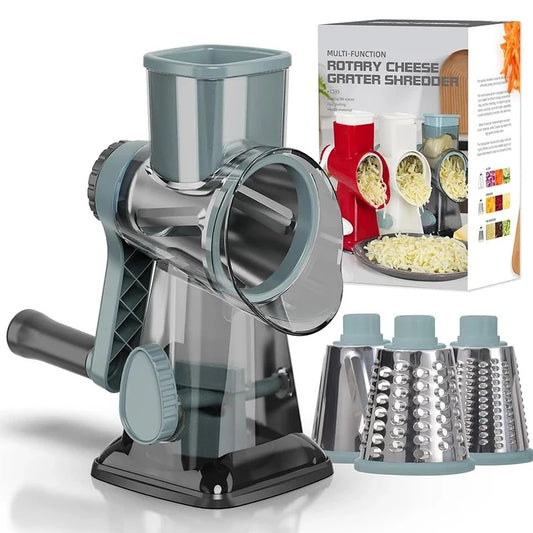 3-in-1 Manual Rotary Kitchen Slicer & Grater with Container – Cheese, Vegetables & Nut Grinder