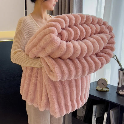 Ultra-Soft Fluffy Throw Blanket for Bed – Warm Cozy Striped Plush Blanket for Winter, Lightweight Decorative Sofa & Couch Blanket