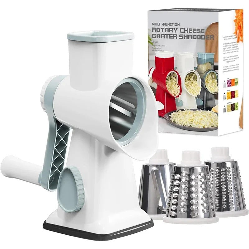 3-in-1 Manual Rotary Kitchen Slicer & Grater with Container – Cheese, Vegetables & Nut Grinder