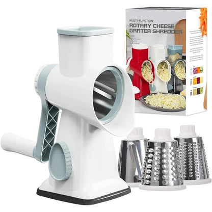 3-in-1 Manual Rotary Kitchen Slicer & Grater with Container – Cheese, Vegetables & Nut Grinder