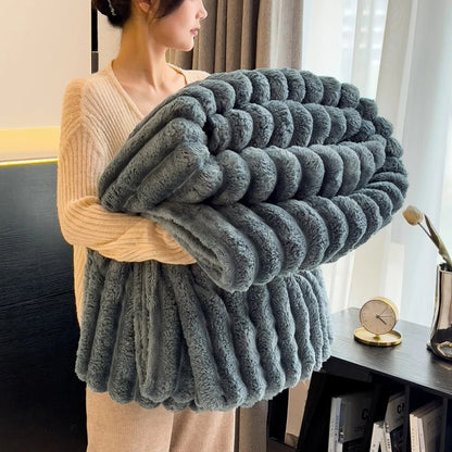 Ultra-Soft Fluffy Throw Blanket for Bed – Warm Cozy Striped Plush Blanket for Winter, Lightweight Decorative Sofa & Couch Blanket
